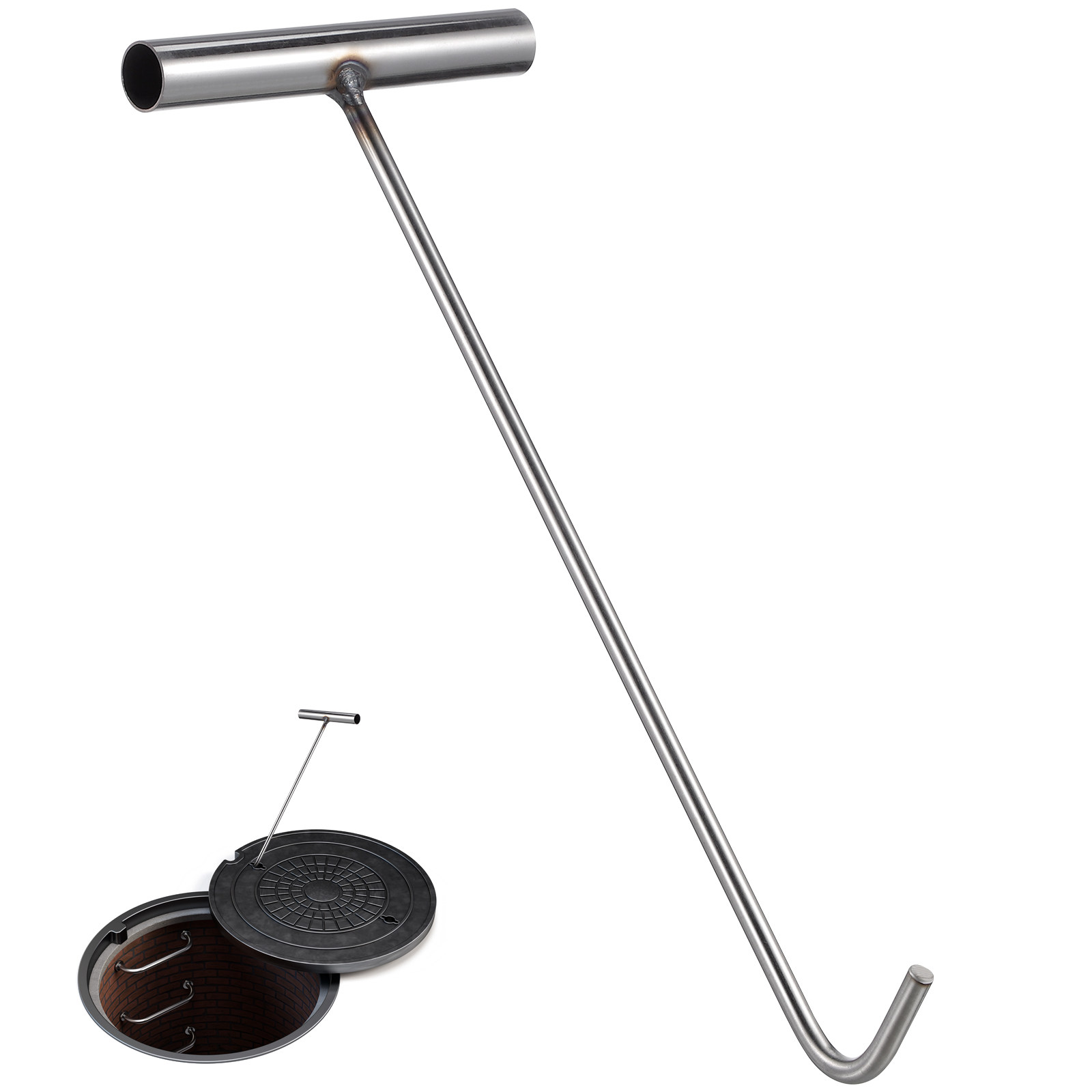 Manhole Cover Lifting - Robust Stainless Steel T Hook With